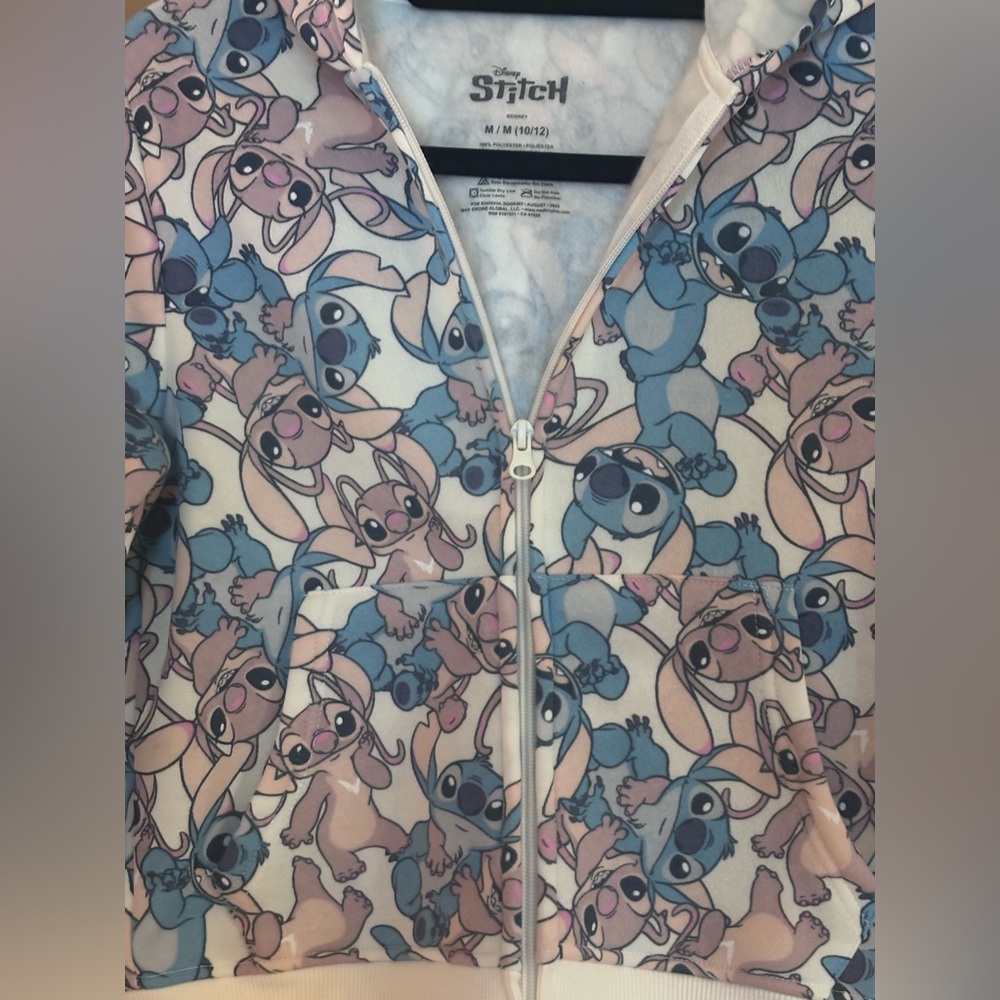 Disney Stitch and Angel Blue and Pink Zip-Up Hoodie Youth Medium 10-12 NWOT - Picture 4 of 8